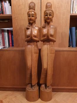 2 Holz-Figuren, Sawadee girls  - Thailand - 2. Hälfte 20. Jahrhundert