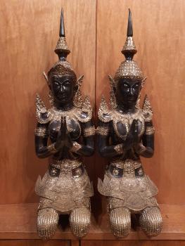 2 Bronze-Figuren, (59,5cm) Teppanome  - Thailand - Mitte 20. Jahrhundert