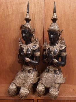 2 Bronze-Figuren, (59,5cm) Teppanome  - Thailand - Mitte 20. Jahrhundert