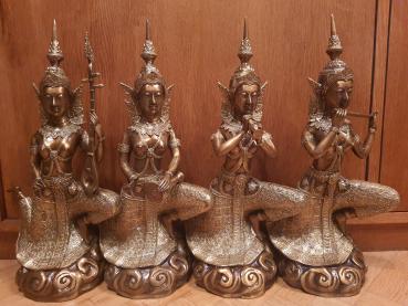 4 Bronze-Figuren, Apsara Orchester  - Thailand - Mitte 20. Jahrhundert