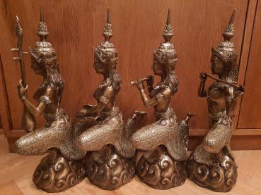 4 Bronze-Figuren, Apsara Orchester  - Thailand - Mitte 20. Jahrhundert