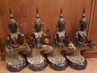 4 Bronze-Figuren, Apsara Orchester  - Thailand - Mitte 20. Jahrhundert