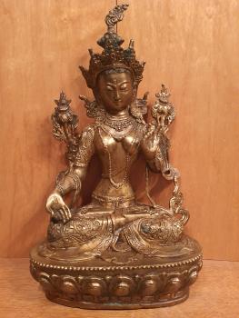 Bronze-Figur, Weiße Tara  - Tibet - 20. Jahrhundert