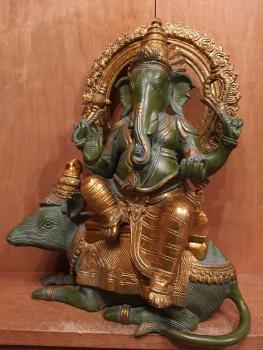 Bronze-Figur, Ganesha auf Ratte  - Indien - 21. Jahrhundert