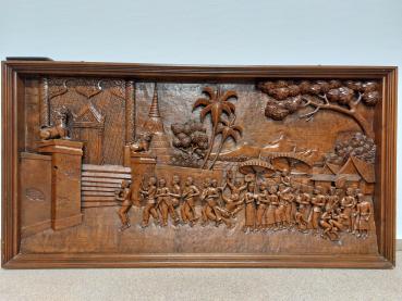 Holz-Kunstwerk, Relief - Thailand / Myanmar 1, Hälfte 20. Jahrhundert