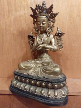 Bronze-Figur, Weiße Tara  - Nepal - Mitte 20. Jahrhundert