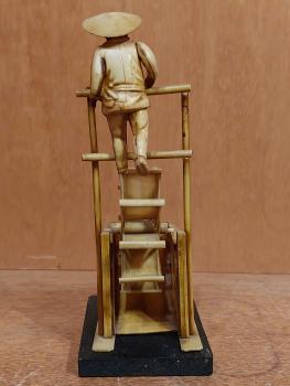 Bakelit-Figur, Bauer betreibt Wassermühle  - Japan - Mitte 20. Jahrhundert