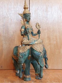 Bronze-Figur, Shiva auf 3-köpfigem Elefanten  - Thailand - Mitte 20. Jahrhundert
