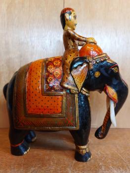 Holz-Figur, Elefanten-Reiter  - Indien - 20. Jahrhundert