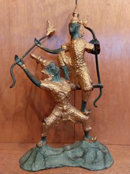 Bronze-Figur. Hanuman und Rama  - Thailand - Mitte 20. Jahrhundert