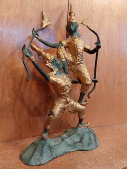 Bronze-Figur. Hanuman und Rama  - Thailand - Mitte 20. Jahrhundert