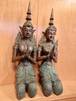 2 Gr. Bronze-Figuren, Tempelwächter  - Thailand - Mitte 20. Jahrhundert