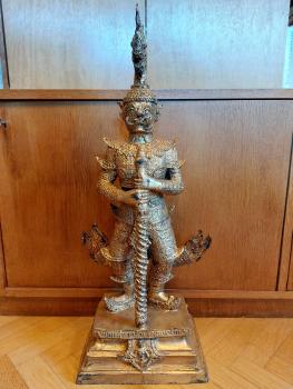 Bronze-Statue, Tempelwächter Thao Wessuwan (68cm) - Thailand - 20. Jahrhundert