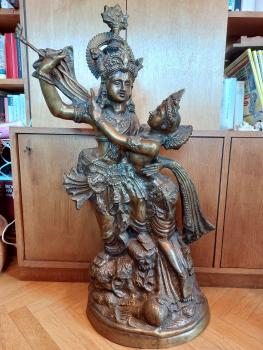 Bronze-Statue, Radha und Krishna (88cm) - Indien - Mitte 20. Jahrhundert