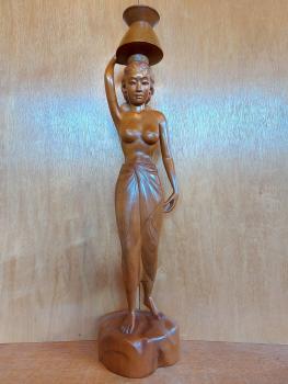 Holz-Figur, Mädchen mit Gefäß auf dem Kopf  - Bali - 2. Hälfte 20. Jahrhundert