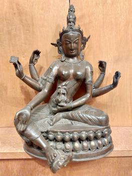 Bronze-Figur, Göttin Vasudhara  - Indien - Anfang 20. Jahrhundert