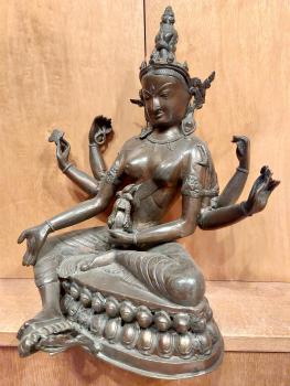 Bronze-Figur, Göttin Vasudhara  - Indien - Anfang 20. Jahrhundert