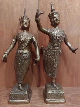 Tempeltänzerin und -Tänzer, Messing  - Thailand - 20. Jahrhundert