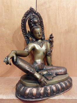 Bronze-Figur, Göttin Grüne Tara  - Nepal - 1. Hälfte 20. Jahrhundert