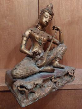 Bronze-Figur, Tempelmusiker  - Thailand - 1. Hälfte 20. Jahrhundert
