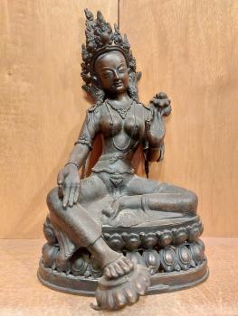 Bronze-Figur, Grüne Tara  - Nepal - 20. Jahrhundert