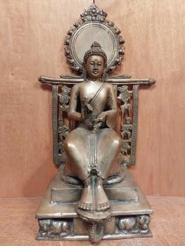 Bronze-Figur, Buddha auf Thron  - Indien - Anfang 20. Jahrhundert