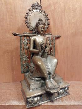 Bronze-Figur, Buddha auf Thron  - Indien - Anfang 20. Jahrhundert