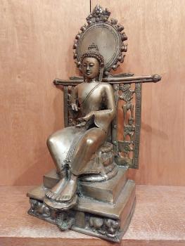 Bronze-Figur, Buddha auf Thron  - Indien - Anfang 20. Jahrhundert
