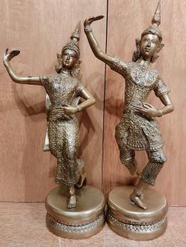 2 Bronze-Figuren, Tempeltänzer und -Tänzerin  - Thailand - 20. Jahrhundert