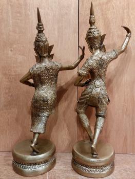 2 Bronze-Figuren, Tempeltänzer und -Tänzerin  - Thailand - 20. Jahrhundert