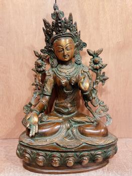 Bronze-Figur, Göttin Weiße Tara  - Nepal - Mitte 20. Jahrhundert