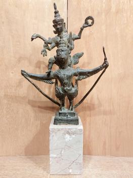 Bronze-Figur, Vishnu mit Garuda  - Thailand -  Mitte 20. Jahrhundert