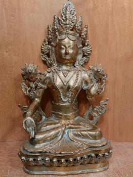 Messing-Figur, Göttin Weiße Tara  - Tibet - 2. Hälfte 20. Jahrhundert