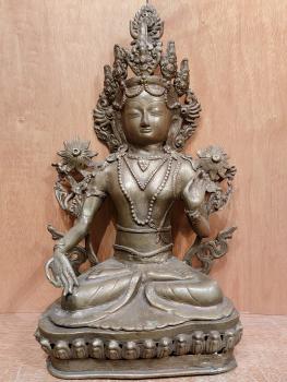 Bronze-Figur, Göttin Weiße Tara  - Tibet - Mitte 20. Jahrhundert