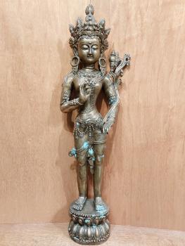 Bronze-Figur, Göttin Tara  - Indien - Mitte 20. Jahrhundert