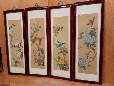 4 Bilder im Rahmen, Seidenmalerei  - China - 1. Hälfte 20. Jahrhundert