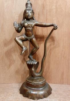 Bronze-Figur, Gottheit Krishna  - Indien - Mitte 20. Jahrhundert