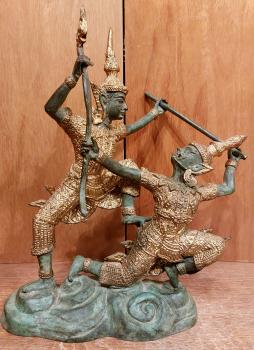 Bronze-Figur, Hanuman und Rama  - Thailand - 20. Jahrhundert