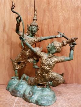 Bronze-Figur, Hanuman und Rama  - Thailand - 20. Jahrhundert