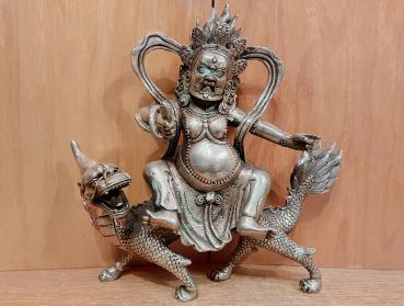 Bronze-Figur, Mahakala auf Drachen  - Tibet - 1. Hälfte 20. Jahrhundert