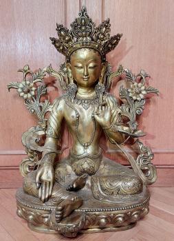 Messing-Figur, Grüne Tara (74cm) - Tibet - Mitte 20. Jahrhundert