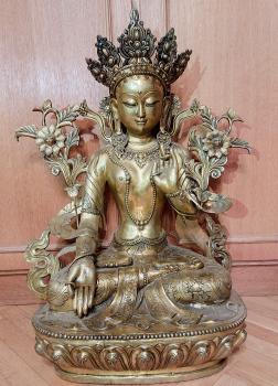 Messing-Figur, Weiße Tara (75cm) - Tibet - Mitte 20. Jahrhundert