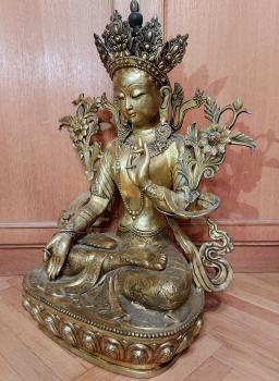 Messing-Figur, Weiße Tara (75cm) - Tibet - Mitte 20. Jahrhundert