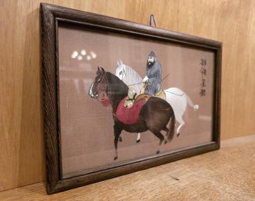 Bemalte Seide hinter Glas, Pferdemotiv  - Japan -