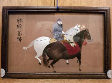 Bemalte Seide hinter Glas, Pferdemotiv  - Japan -
