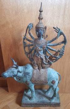 Bronze-Figur Gottheit Shiva auf Nandi  - Indien - 20. Jahrhundert