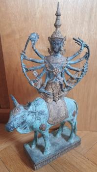 Bronze-Figur Gottheit Shiva auf Nandi  - Indien - 20. Jahrhundert