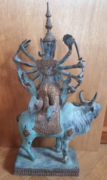 Bronze-Figur Gottheit Shiva auf Nandi  - Indien - 20. Jahrhundert