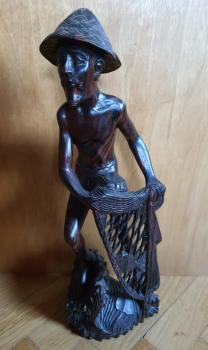 Holz-Figur, Der Fischer - Bali - 20. Jahrhundert