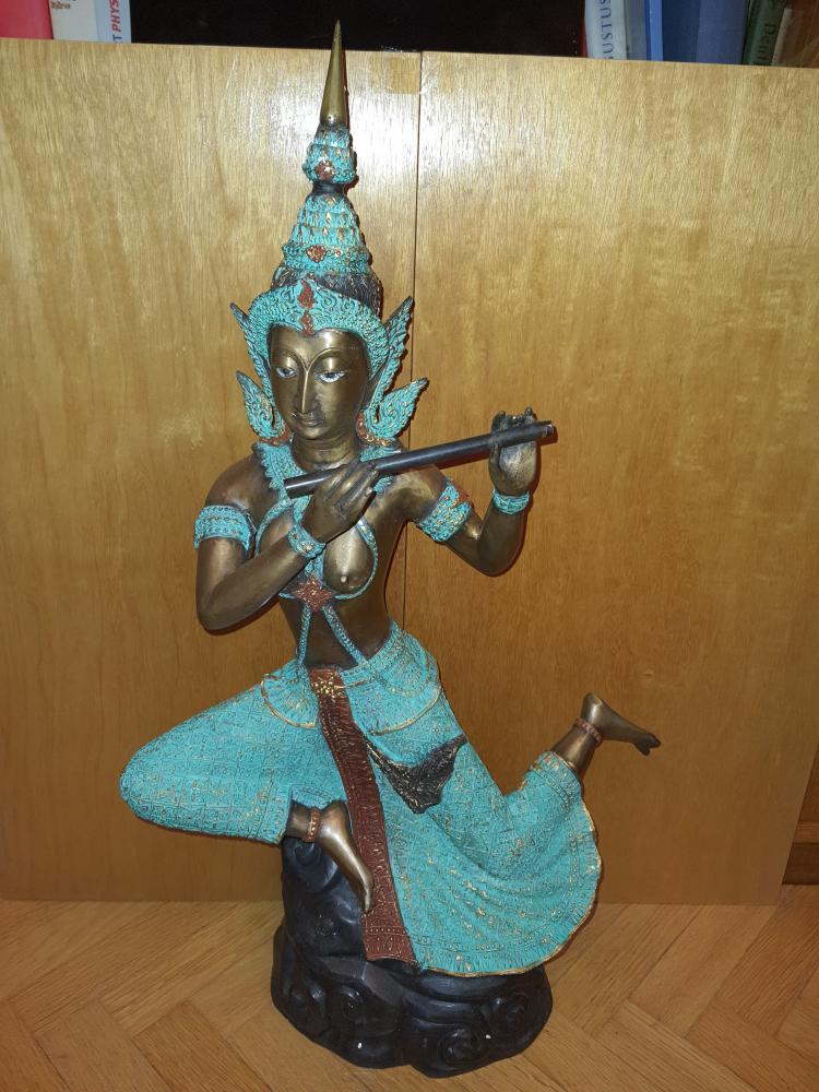 Tempel-Musikerin, Bronze-Figur - Thailand - Mitte 20. Jahrhundert
